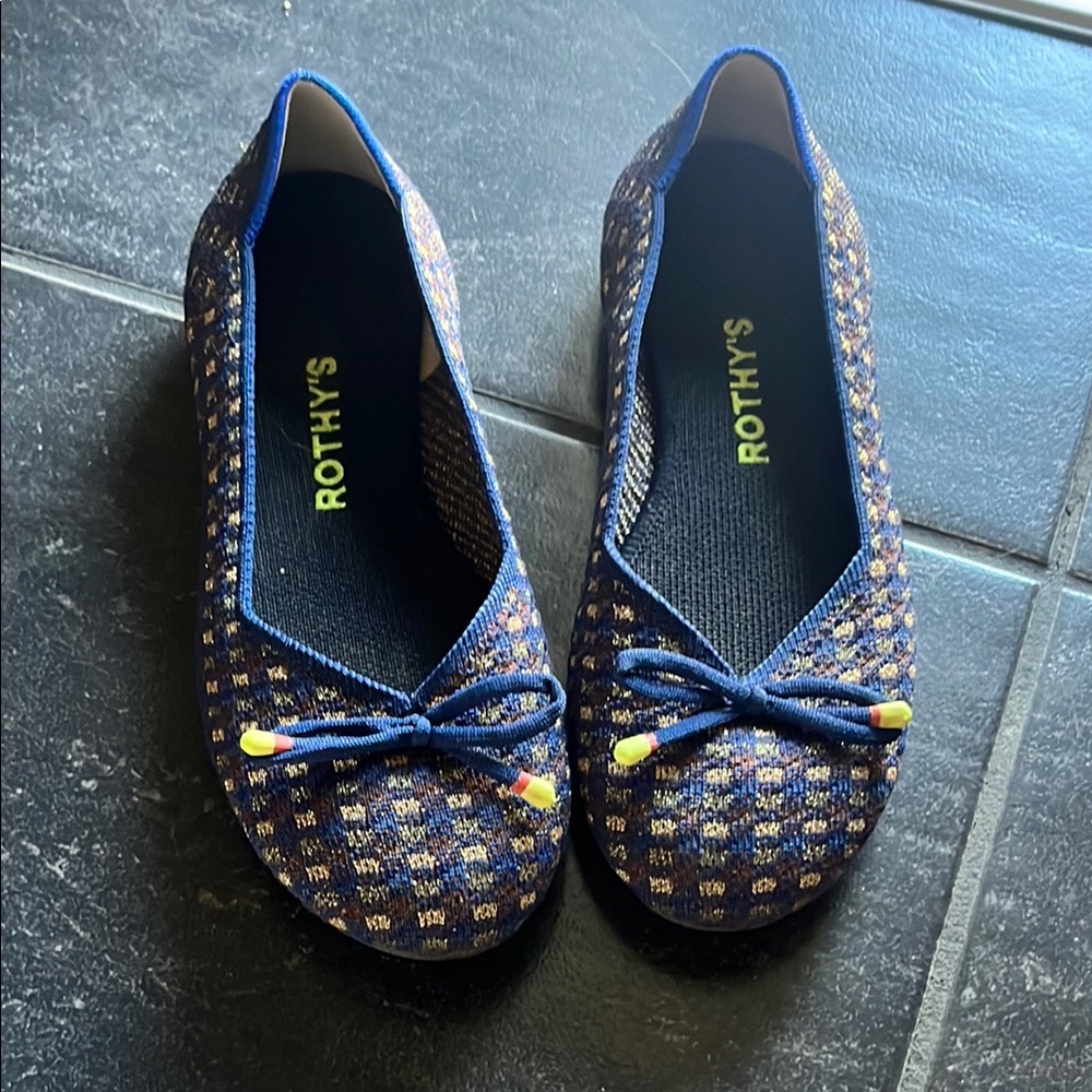 Rothy's Navy and Gold Checkered Flats